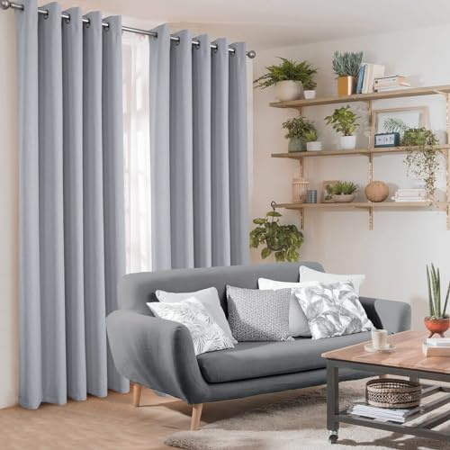 always4u 100% Blickdicht Gardinen Verdunklungsvorhänge in Leinenoptik, Einfarbig Thermovorhang mit Ösen für Wohnzimmer und Schlafzimmer, Kälteschutz Wärmeisolierend, Hellgrau 140x260cm 2er Set