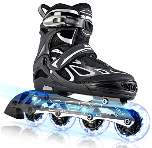 2PM SPORTS Verstellbar Inliner für Kinder, Leucht Inline Skates Rollschuhe für Damen/Herren (Grey L)