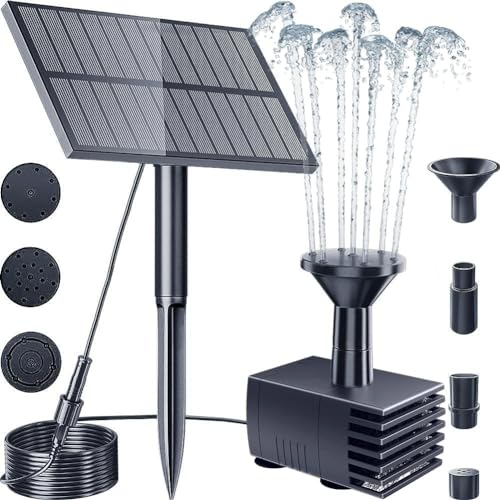 Biling Solar Brunnenpumpen Solar Springbrunnen für Außen, Teichpumpe Solar Wasserspiel Solarbrunnen für Draussen mit Filter Solarpumpe für Brunnen 6 Düsen für Kolibribad, Teich, Pool, Aquarium