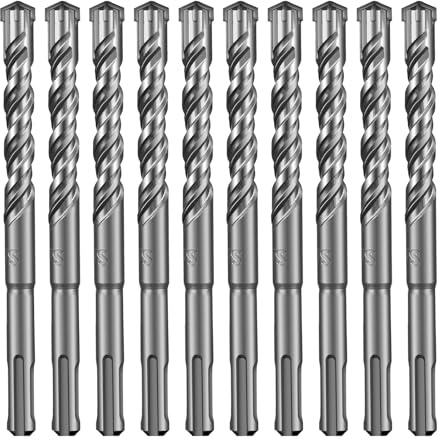 SALI 10PCS SDS Plus Rotary Hammer Drill Bit Concrete Drill Bit Kit Double Thread 4-Cutter Tungsten Carbide Tip Fully Hardened Tool for Concrete, Brick,Cement Walls,Stone 14mm x 160mm Cross Drill Bits