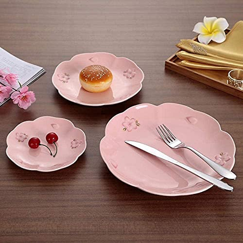 Set Di Stoviglie Da Cucina E Sala Da Pranzo, 3 Pezzi Stoviglie Per Il Nuovo Ristorante Di Casa Snack Con Stampa Rotonda In Rilievo Snack Piatto Fondo Piatto Con Motivo Fiore Di Ciliegio,Euro Ceramica