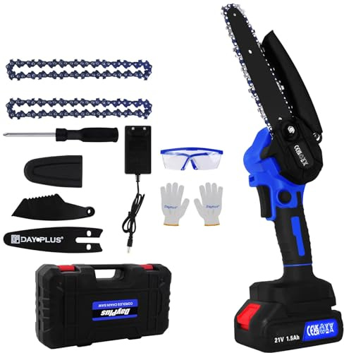 Mini Kettensäge Akku 21V, 6 Zoll(15cm) Handkettensäge mit 2 Akku und Ladegerät, 2200 SPM, 80mm Schnittgröße, Elektrische Kettensägen für Gartenbau/Bäume/Landwirtschaft