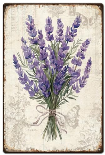 SUPERDANT Lila Lavendel Metallschild Blumenstrauß Blechschild Botanisches Blechschilder Vintage Schild Männerhöhle Retro Schilder Für Schlafzimmer Wohnzimmer Garten Küche Wanddekoration