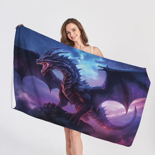 QEODAH Strandtuch Drachen - Fantasie Tiere Badetuch Groß 100x200 - Schnelltrocknend & Ultraleicht & Sandfreie Strandhandtuch, Weich Mikrofaser Handtücher, Pflegeleicht Badetücher Handtuch