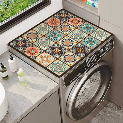 Morbuy Waschmaschinenauflage rutschfest, Mandala Waschmaschine Abdeckung Weiche Zuschneidbare Waschmaschinenabdeckung Staubschutz für Trockner, Kühlschrank, Küche (Mandala-Plaid,60x60cm)