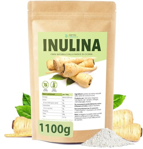 Detox Organica-Inulina in polvere-1100g-inulina di cicoria-Fibra Vegetale Prebiotica riduce l'assorbimento di zuccheri e grassi-Vegana