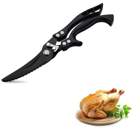 Tijeras para aves de corral, tijeras afiladas de cocina, tijeras para aves de acero inoxidable con mango ergonómico, pavo o pavo, tijeras para carne, pollo, ganso, para cortar pato, color negro
