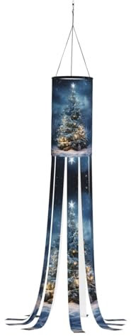 WCXTHGFA Windsack mit Weihnachtsbaum-Schnee-Druck, vielseitig, charmante Outdoor-Dekoration für Herbst, Erntedankfest, Winter