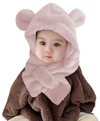 WIYETY Babymössa med babymössa: Varm söt björn, babymössa med tofs, barnmössa för småbarn, för baby, pojke, flicka 6–36 månader (rosa björn), ROSA, 6 månader