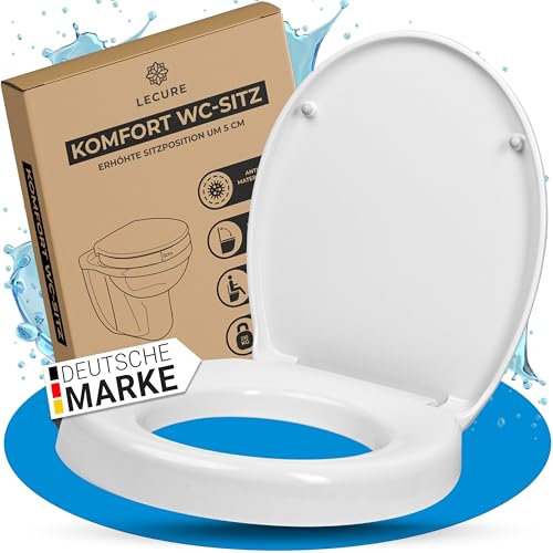 LECURE Rehausseur de siège WC [5 cm] – Rehausseur de WC confortable pour personnes âgées et adultes, avec restrictions de mobilité [jusqu'à 200 kg] – Convient à toutes les toilettes ovales courantes