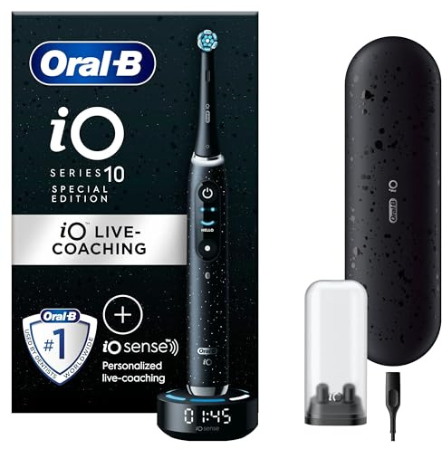 Oral-B iO 10 Eltandborste Cosmic Black, 1 tandborsthuvud, 1 laddningsbart resefodral, Designed by Braun
