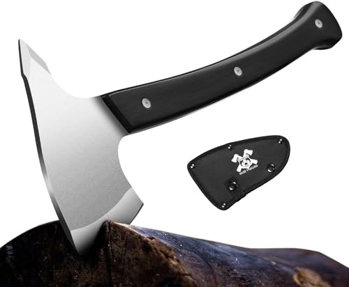 Volle Tang 15 Zoll Camping Hatchet mit geschmiedetem Stahlbau Leder Griff - Hochkarbon-Stainless-Steel, Mehrzweckwerkzeug für Outdoor, Jagd, Notfälle (SMALL)