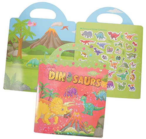 KOMBIUDA 2 Bücher Cartoon-Dinosaurier-stickerbuch Dinosaurier-kognitive Sticker Kleinkind-stickerbuch Fensteraufkleber Lernen Spielzeug
