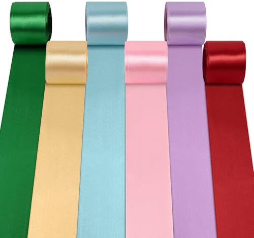 60 m regnbåge satinband, 50 mm brett färgglada tygband stora, 6 färger presentband brett, polyester satinband, satinband presentband för gåva, hantverk, bröllopsdekoration