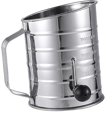 Cabilock Hand Crank Flour Sifter Scale 304 Stainless Steel Manual Baking Sugar Powder Sieve Kitchen Baking Tool