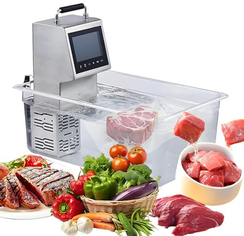 2000W Sous-Vide Cooker, Immersion Circulator Cooker with LCD Digital Display, 5-99℃ ±0.1℃ Precise Temperature Adjustable & 0-99H Time Control, 80L/Time Fast Heating, Integrated Lid & Rack, for steaks