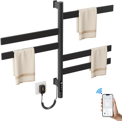Heated Towel Racks for Bathroom, Wall Mounted Towel Warmer Swivel with Timer & Temp Control, Digital Touch Panel, 110V IPX5 Hardwired & Plug-in