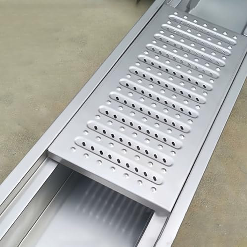 Canaleta Agua Desagüe de Zanja de Acero Inoxidable 304 de Alta Resistencia, Zanja de Drenaje de Perfil Profundo de 116 Cm, Desagüe de Piso Comercial con Cubiertas de Rejilla Interior Exterior(20x15cm(