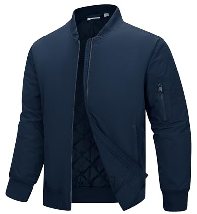 33,000ft Bomber Jacket Men Waterproof Windbreaker Insulated Puffer Jackets Sports Jackets Outwear for Motorcycle Hiking Golf Sailing Deep Blue L