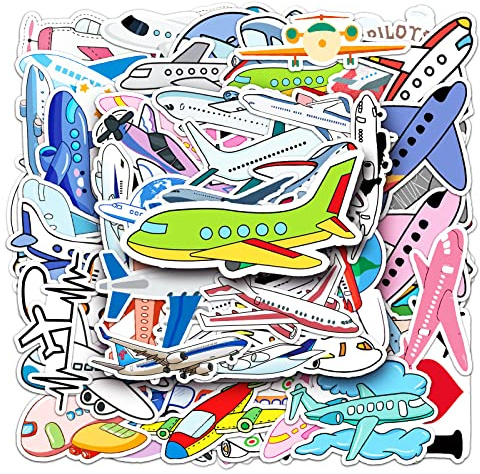 50PCS Airplane Cartoon Stickers for Kids Teens Adults Boys Paper Aesthetic Personalised Waterproof Stickers,Decorative Water Bottle Laptop Phone Skateboard Luggage Refrigerator