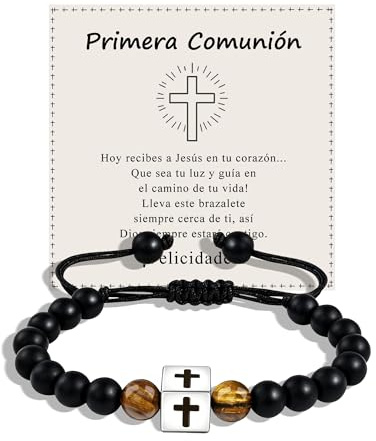 VGWON Cadeau de communion pour enfant, bracelet de communion avec croix pour enfant, bijou chrétien pour fils, petit-fils, filleul, baptême, confirmation, Pâques, Noël ou anniversaire