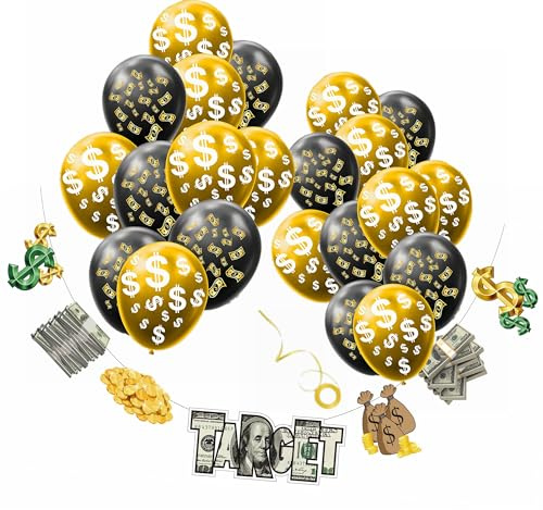 US-Dollar Geburtstag Deko USA Geld Happy Birthday Girlande Dollar Bill Luftballobs Money Birthday Party Dekoration Gold Schwarz