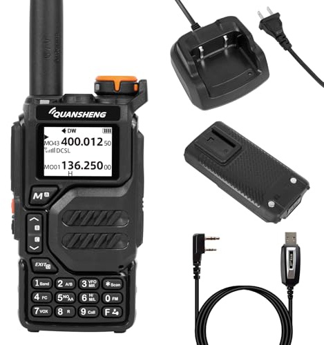 QUANSHENG UV-K6 Funkgerät 5W Walkie Talkie großer Reichweite Wiederaufladbare Handfunkgerät für Erwachsene Polizei Radio mit FM, NOAA, Typ-C Ladung, 200 Kanäle (Schwarz mit Kabel)
