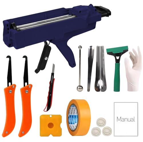 Doppio applicatore epossidico con set da 11 pezzi, pistola per sigillatura antigoccia, pulitori per giunti e manico ergonomico