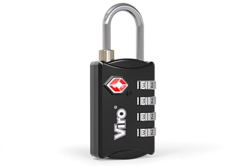 Viro | Lucchetto TSA a Combinazione Variabile, 4 Combinatori, Corpo in Zama e Arco in Acciaio Cromato, Nero