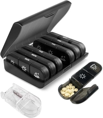 KATLKIU Portapillole Settimanale 7 Giorni 3 Scomparti – Scatola Porta Pillole con Etichette Mattina/Pomeriggio/Sera, Organizer Compresse per Anziani e Viaggio, Contenitore Farmaci da Viaggio
