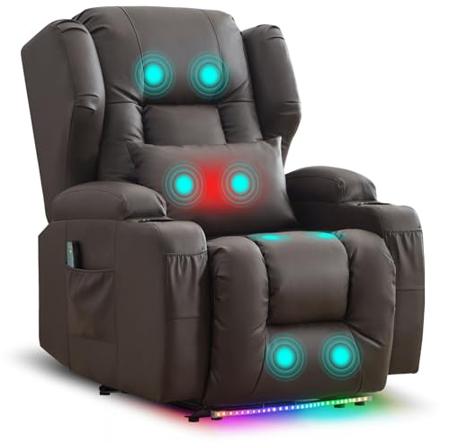 TCGBKAF Relaxsesel mit Liegefunktion, Eletrischer Fernsehsessel Massagesessel mit Wärmefunktion,Eletrisch Verstellbar Kinosessel mit USB & Getränkehalter,TV Sessel fürs Wohnzimmer (1, Braun)