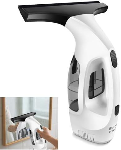 Rigogo Window Vacuum Squeegee, Rechargeable with 3500mAh Battery, Cordless Window Vacuum Cleaner with 28cm Squeegee and 24cm Mocrofiiber Cloth for Windows, Tiles, Mirrors
