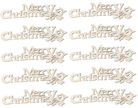FRCOLOR 10 Stück Teiliges Merry Christmas Holz Unbemalte Holzscheiben für DIY Weihnachtsdeko Langlebige Holzstücke mit Detailreicher Bemalung Multifunktionale Weihnachtsverzierung für