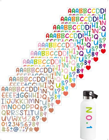 SanKristo 10 Hojas Letras Adhesivas Stickers, Pegatinas Scrapbooking Alfabeto Grandes Colorido, Impermeabili Pegatinas Letras Vinilo Números, para Scrapbooking Cassette Postali