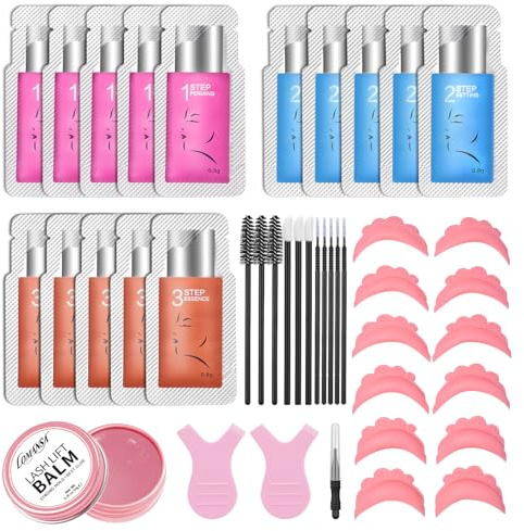 Lomansa Kit Rehaussement de Cils, Lash Lift Kit, Lotion en Sachets | Application Facile les yeux Ouverts, Nouveaux Patchs Rehausseurs de cils pour une Utilisation à faire Soi-même
