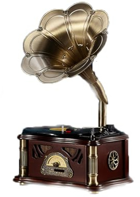 Vintage Gramophone Vinyl Record Player With Built-in USB FM Radio With Bluetooth, Stereo Speakers, Remote Control - Ideal Home Entertainment Gift For Living Room Decor(Brown)