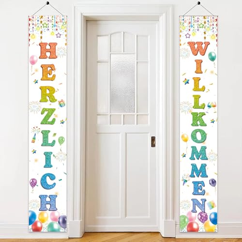 Tasoraor Herzlich Willkommen Banner Türdeko -2 Stück Willkommen Zuhause Türbanner (180×30 cm), Partydeko Geburtstag Rückkehr Einzug Jubiläum Einweihung Schuleinführung Firmenfeier