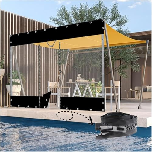 Cortina de lona transparente impermeable con puertas con cremallera para uso en exteriores, cortinas de lluvia de PVC para pérgolas, patios, garajes y cenadores, 1,8 m de alto x 5,5 m de ancho