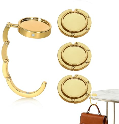 4 Pack Handbag Hooks for Tables Gold, Folding Handbag Table Hooks Hangers, Bag Holder, Portable Table Side Bag Hook, Non Slip Adjustable Bag Hanger, Handbag Hanger Hooks for Restaurants and Offices