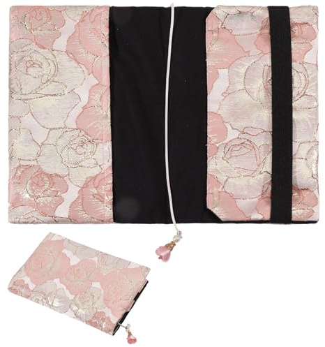 GLOBLELAND Buchumschlag A5 Blumen Schleife Bestickte Buchhülle Wiederverwendbar Stoff Buchschoner mit Lesezeichen Waschbarer Weicher Strapazierfähige Bucheinband Für Bücherwurm Geschenk 30x22 cm