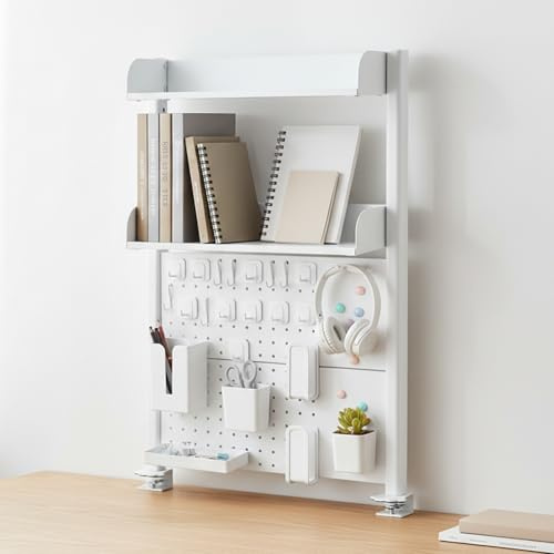 SanBouSi 2 nivåer skrivbordshylla hålplatta skrivbord pegboard gaming ingen borrning, skrivbordsorganisatör för kontor, spel, hem 60 x 95 cm