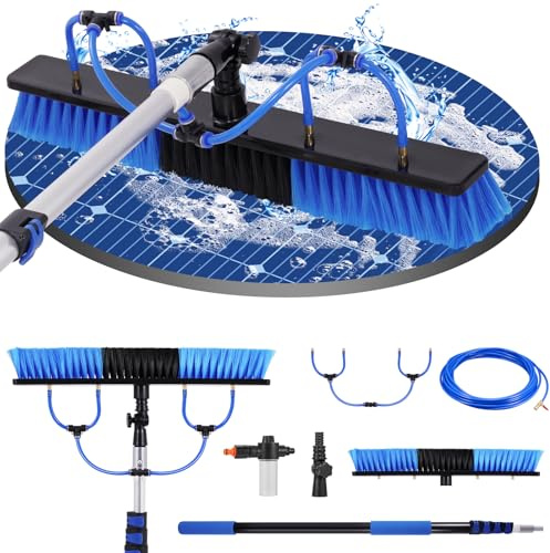 Window Cleaning Brush, Water Fed Window Cleaning Pole Telescopic Extendable | 5M Aluminium Pole Kit with 50cm Brush Head&10M Hose, window Cleaning Equipment for Solar Panels/windows Extendable Cleaner