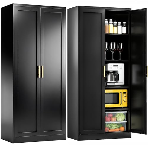TaskStorz Metallschrank Mehrzweckschrank 5 Ebenen Schwarz 180 x 75 x 35 cm | Aktenschrank Schwarz mit 4 verstellbaren Einlegeböden Aufbewahrungsschrank Werkstattschrank Stahl für Schule Haus Garage