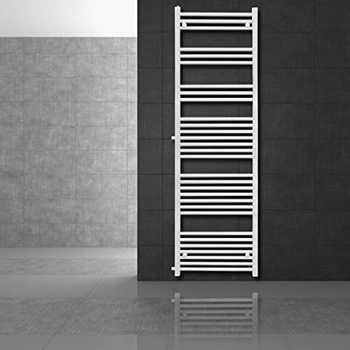 LuxeBath Radiateur Sèche-Serviettes de Remplacement 500x1800 mm Blanc, Raccordement Latéral Entraxe 900 mm Modèle Droit avec Kit de Vanne Thermostatique, Chauffage Mural de Rénovation Salle de Bain