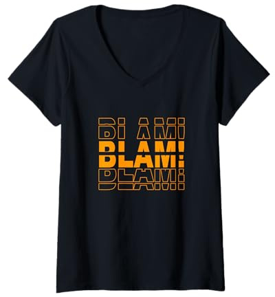 Mujer Naranja Color Blam-X3 Naranja Gráfico Camiseta Cuello V