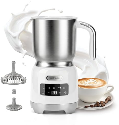 Hazel Quinn 5-in-1 Electric Milk Frother & Steamer, 400ML - Pearl White | Hot & Cold Foam, LED Touch Control, Adjustable Temperature, Detachable Dishwasher Safe, Hot Chocolate Maker, Milk Warmer