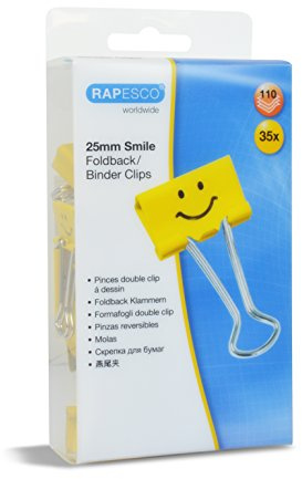 Rapesco 1427 Pinces à Double Clip Souriantes 25 mm, Jaune, Lot de 35