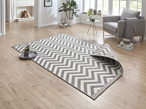NORTHRUGS In- und Outdoor Teppich Palma 80x150cm - Wendeteppich Wetterfest Modernes Design Zick-Zack Muster Läufer für Balkon Terrasse Garten Wintergarten Wohnzimmerteppich Wasserfest in Grau Creme