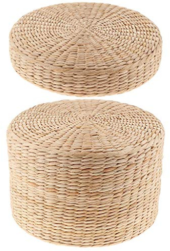 Tubayia Lot de 2 coussins de méditation ronds en paille - Coussin de yoga - Coussin de sol tatami japonais