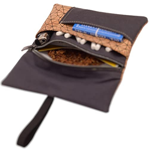 Simaru Tobacco Pouch Made of Waterproof Cork and Fabric, This Rolling Pouch has compartments for Lighter, Filter and Paper, of Course Designed for Men and Women (Anthracite/Beige)